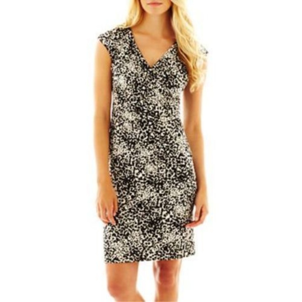 9 & Co. Black/Ivory Ruched Print Dress Size 8 - Picture 6 of 6
